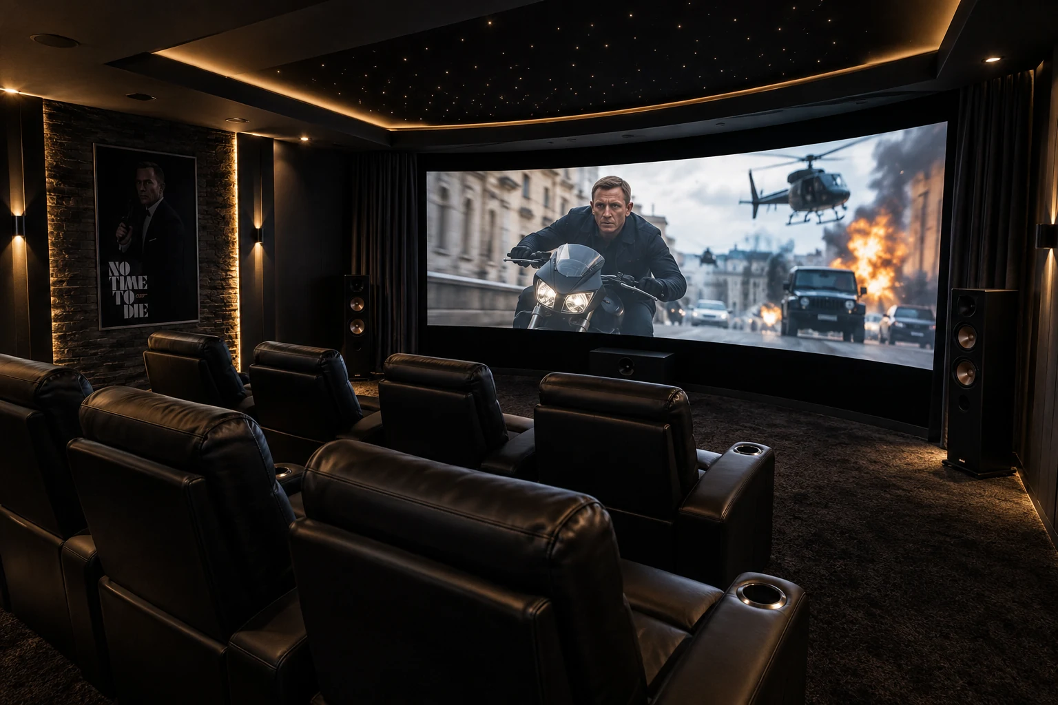 Hochwertige Heimkino-Anwendung mit Großbildleinwand